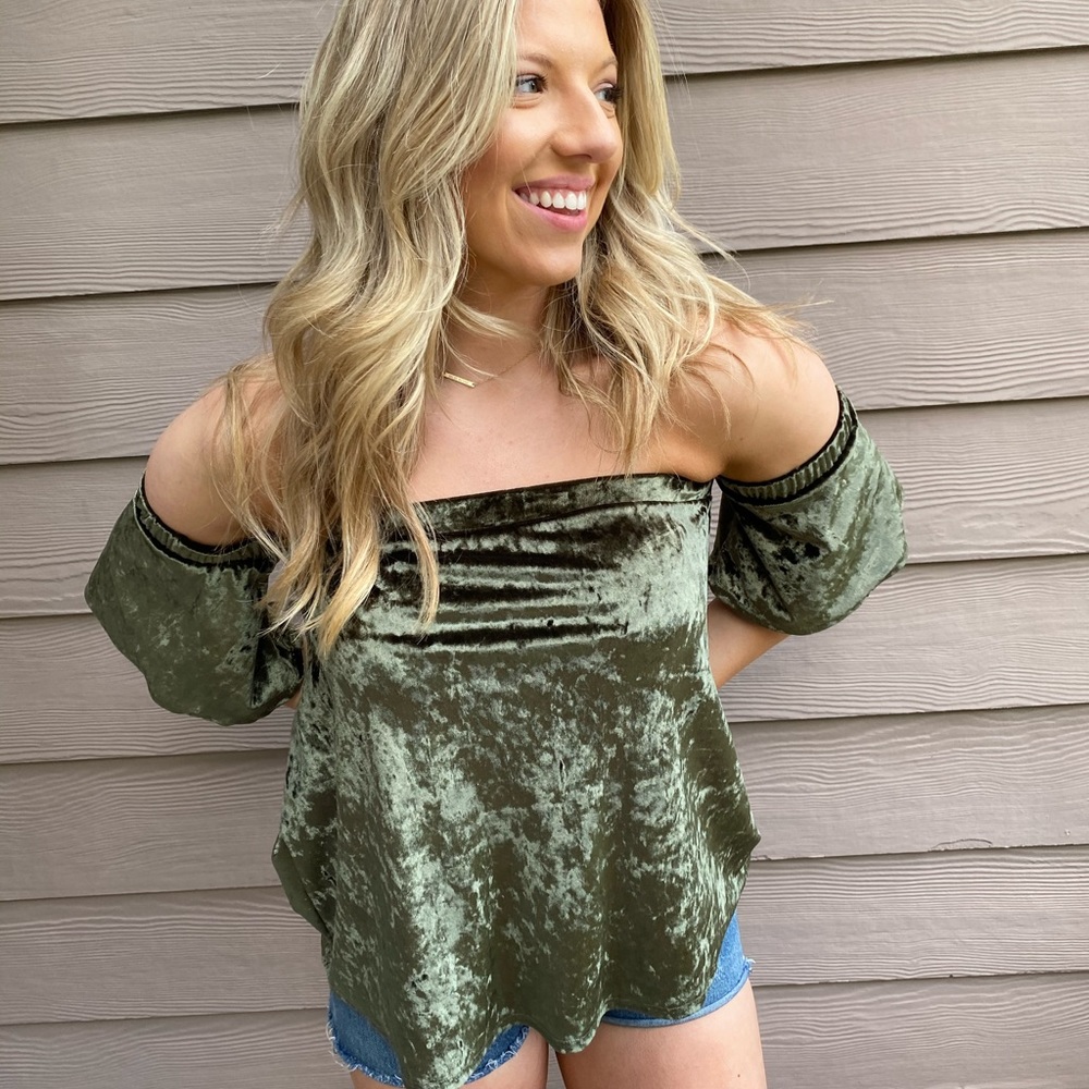 Green velvet off the shoulder top